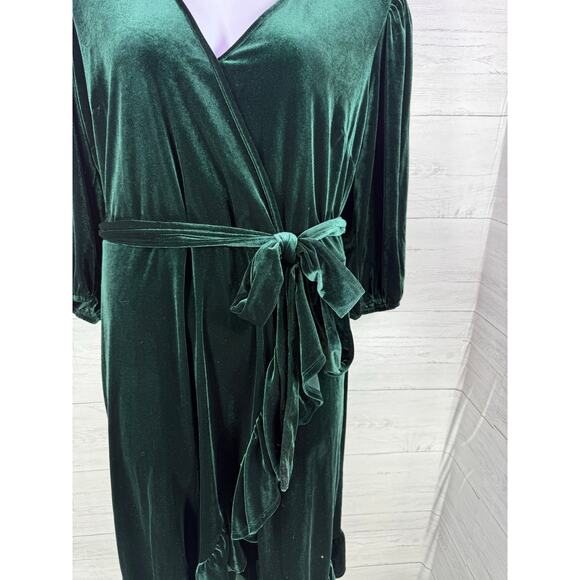 Y2K Cato 22/24W women green velvet wrap midi dress old money quiet luxury event - Picture 4 of 12